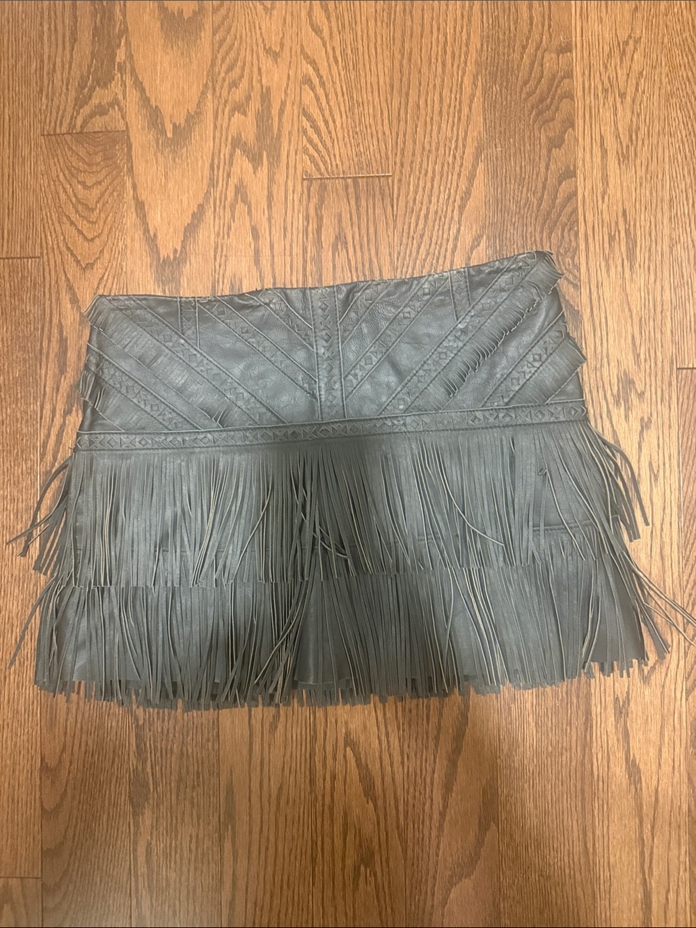 Parker Slate Gray Fringe Mini Skirt - Picture 3 of 4
